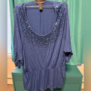 3x Grace Elements Elegant Blue Sequin Women's Top EUC